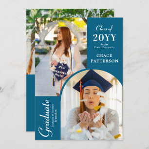 Modern Photo Blue White Graduation Announcement