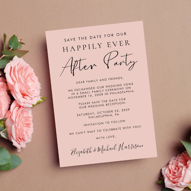 Modern Photo Blush Wedding Reception Save the Date Announcement (A stylish save the date announcement for a reception to celebrate your elopement or private wedding)