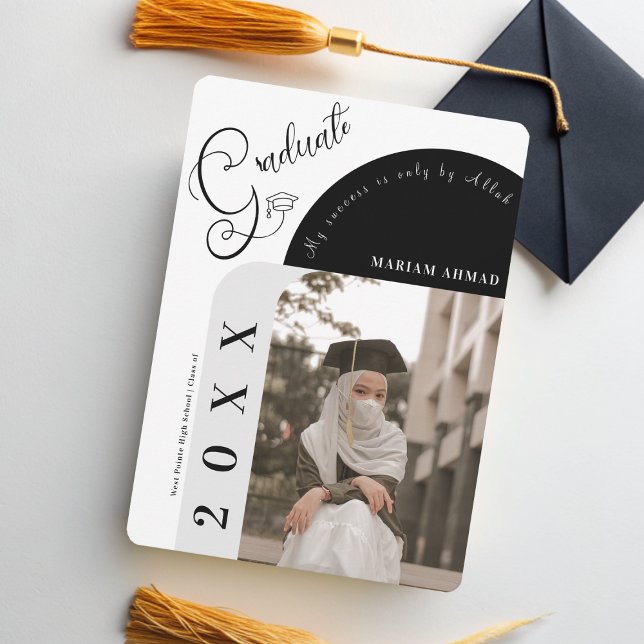 Modern Photo Bold Black & White Islamic graduation Invitation (Creator Uploaded)