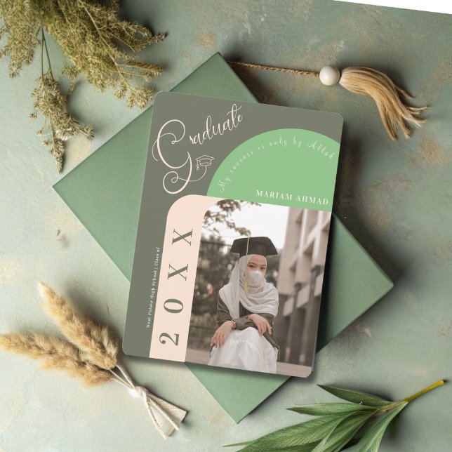 Modern Photo Bold Sage Green Islamic graduation Invitation (Creator Uploaded)