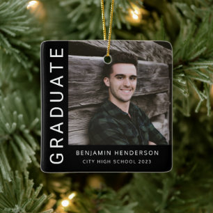Modern Photo Boy 2023 Graduation Ceramic Ornament