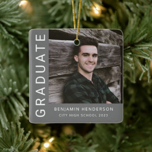 Modern Photo Boy 2023 Graduation  Ceramic Ornament