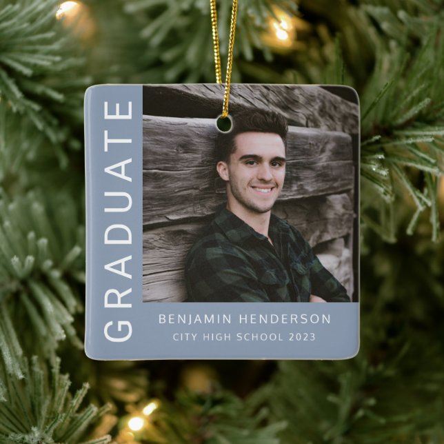 Modern Photo Boy 2023 Graduation  Ceramic Ornament (Tree)