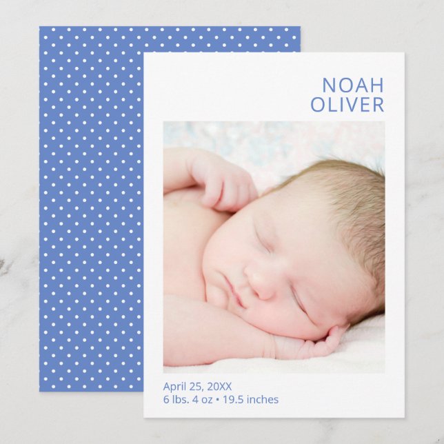 Modern Photo Boy Birth Announcement (Front/Back)