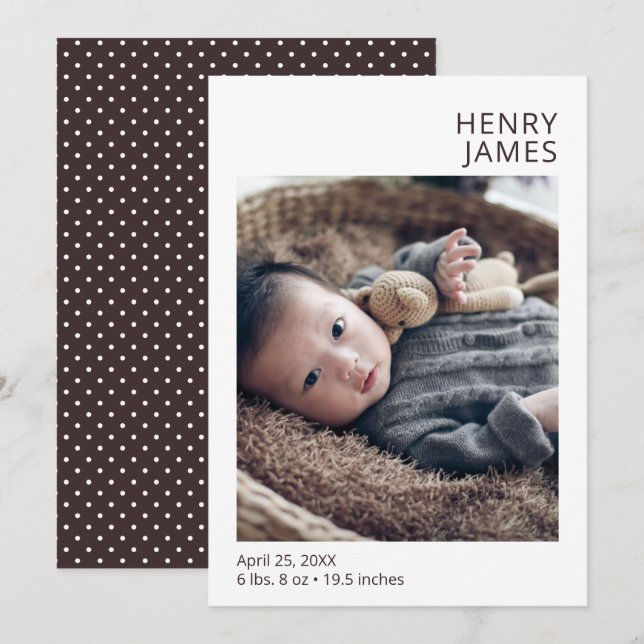 Modern Photo Boy Birth Announcement (Front/Back)