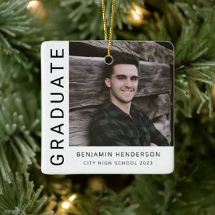 Modern Photo Boy Graduation  Ceramic Ornament