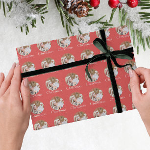 Modern Photo Bright Red Merry Christmas Wrapping Paper
