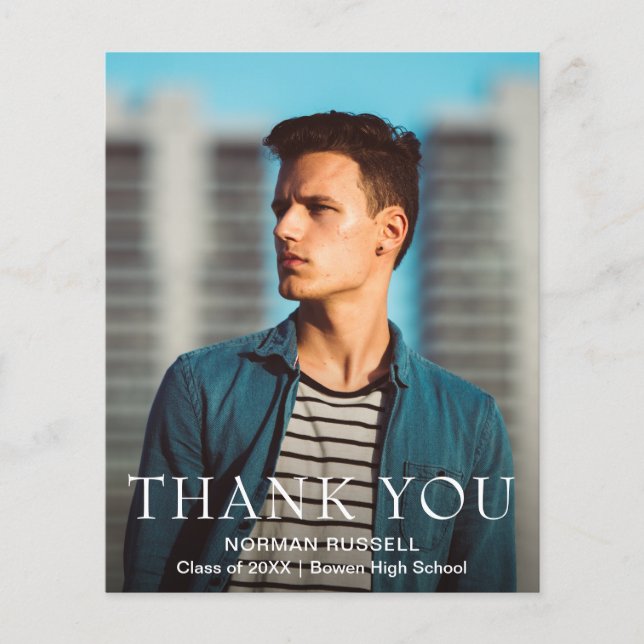 Modern Photo Budget Graduation Thank You Card (Front)