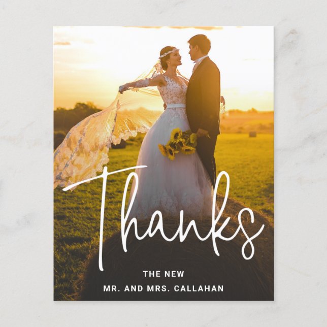 Modern Photo Budget Wedding Thank You Card (Front)
