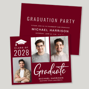 Modern Photo Burgundy Graduation Party Invitation