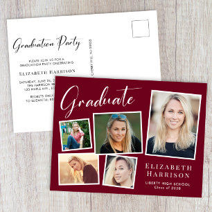 Modern Photo Burgundy Graduation Party Invitation Postcard