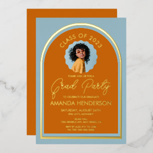 Modern Photo Burn Orange and Blue Graduation