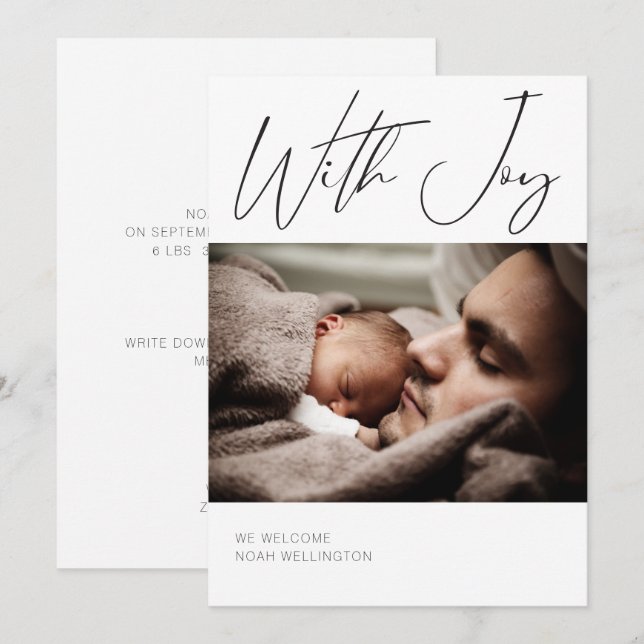 Modern Photo Calligraphy Customise Colours Birth Announcement (Front/Back)