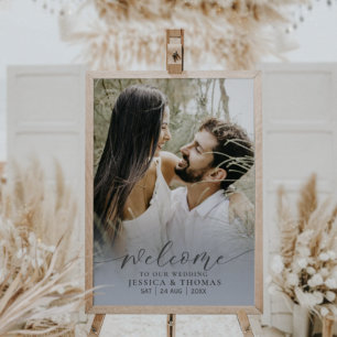 Modern Photo Calligraphy Dusty Blue Foam Board Poster