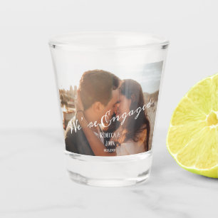 Modern Photo Calligraphy Engagement Wedding Shot Glass