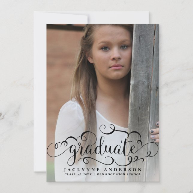 Modern Photo Calligraphy Graduation Announcement (Front)