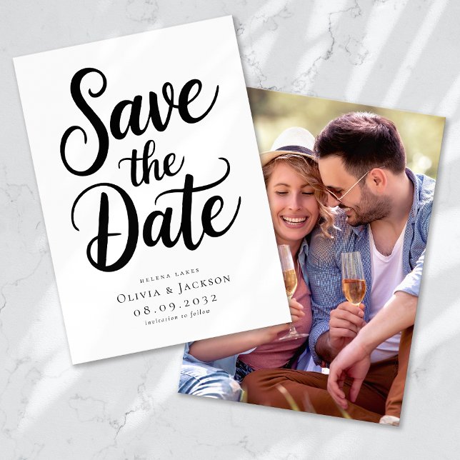 Modern Photo Calligraphy Wedding Save The Date (Creator Uploaded)