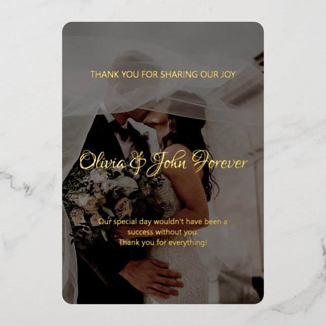 Modern photo calligraphy wedding thank you card (Front)