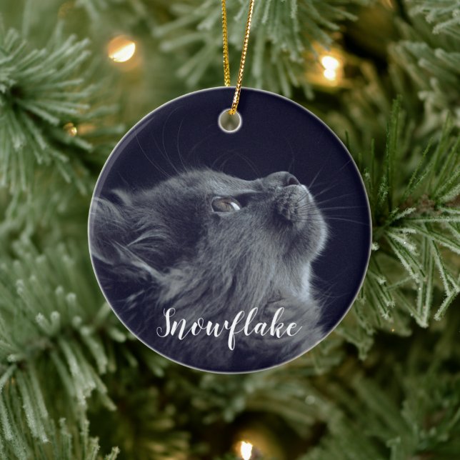 Modern Photo Cat Christmas Ceramic Tree Decoration (Tree)