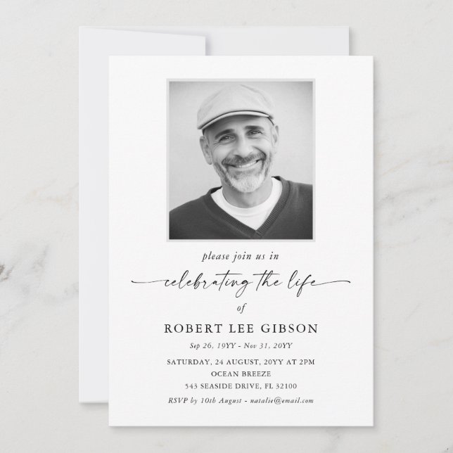 Modern Photo Celebration of Life Memorial Funeral Invitation (Front)