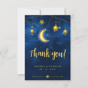 Modern Photo Celestial Midnight Blue Gold Thank You Card