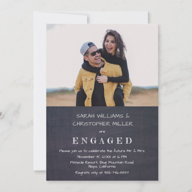 Modern Photo Chalkboard Engagement Party Invitation (Front)