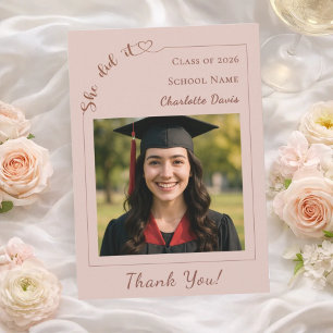 Modern photo champagne Graduation She did it Thank You Card