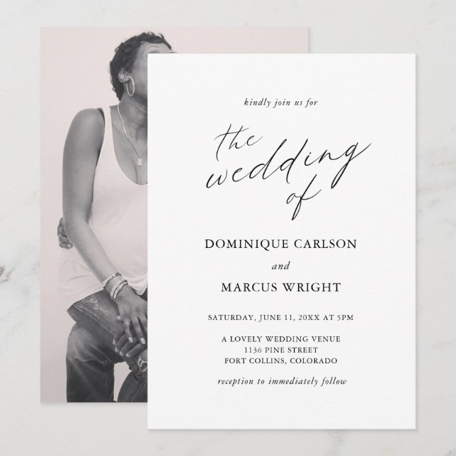 Modern Photo Chic Calligraphy Elegant Wedding Invitation (Front/Back)