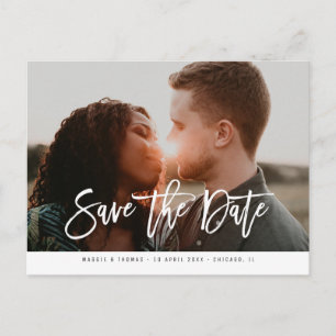 Modern photo chic script wedding save the date postcard