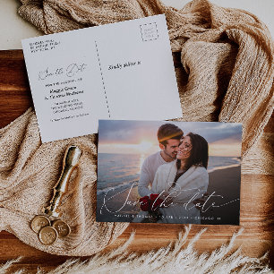 Modern photo chic script wedding save the date postcard