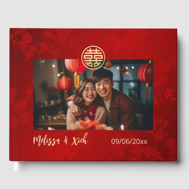 Modern Photo Chinese Wedding Guest Book (Front)