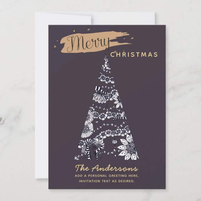 Modern Photo Christmas Card - Mauve Arty Tree (Front)