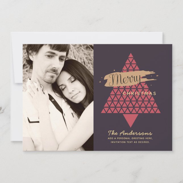 Modern Photo Christmas Card - Mauve Rose Geometric (Front)
