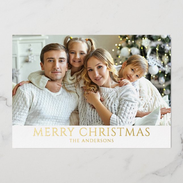 Modern Photo Christmas Gold Foil Holiday Card (Front)
