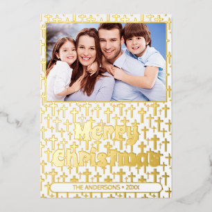 Modern photo Christmas golden Jesus cross elegant Foil Holiday Card