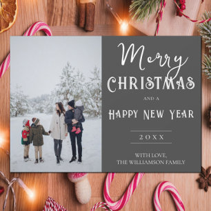 Modern Photo Christmas Holiday Card Grey