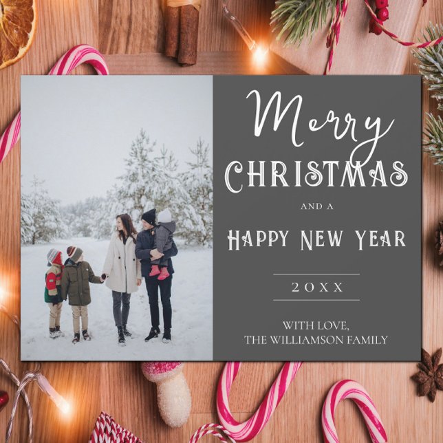 Modern Photo Christmas Holiday Card | Grey (Gray Modern Photo Christmas Holiday card)