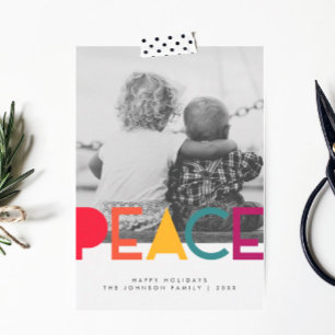 Modern Photo Christmas Holiday Card, Rainbow Peace