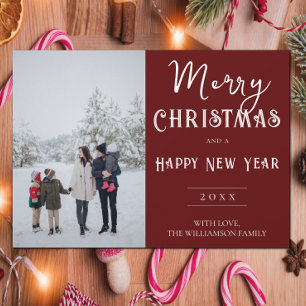 Modern Photo Christmas Holiday Card Red