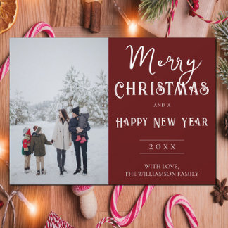 Modern Photo Christmas Holiday Card | Red