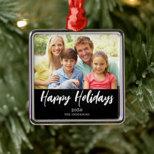 Modern Photo Christmas Name Year Metal Tree Decoration