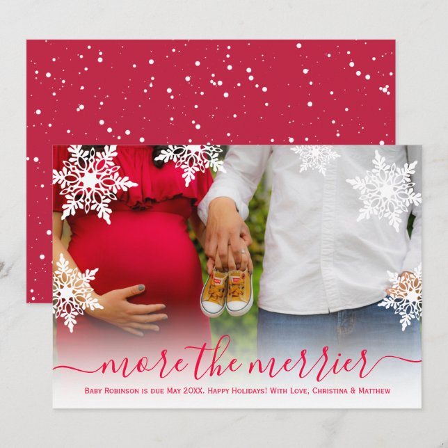 Modern Photo Christmas Pregnancy Announcement Card (Front/Back)