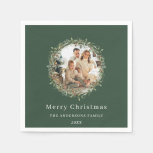Modern photo Christmas wreath green Napkin