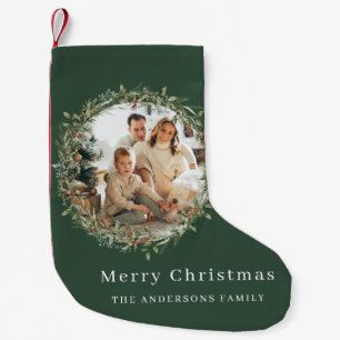 Modern photo Christmas wreath green Small Christmas Stocking