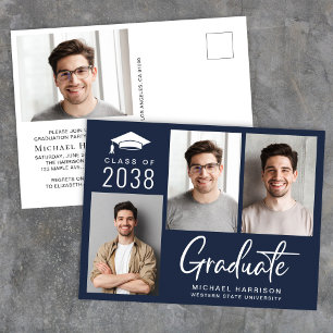 Modern Photo Class of 2025 Blue Graduation Party Invitation Postcard