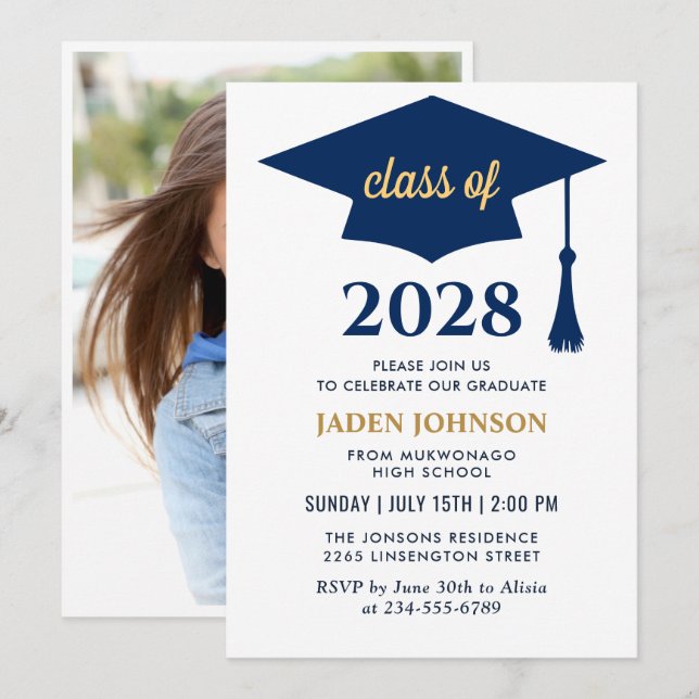 Modern PHOTO Class of 2025 Graduation Party Invitation (Front/Back)