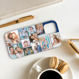 Modern Photo Collage 11 Picture Blue Sideways iPhone 12 Pro Case