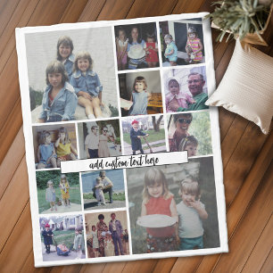 Modern Photo Collage - 14 photos - script text Fleece Blanket