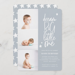 Modern photo collage 1st birthday blue star