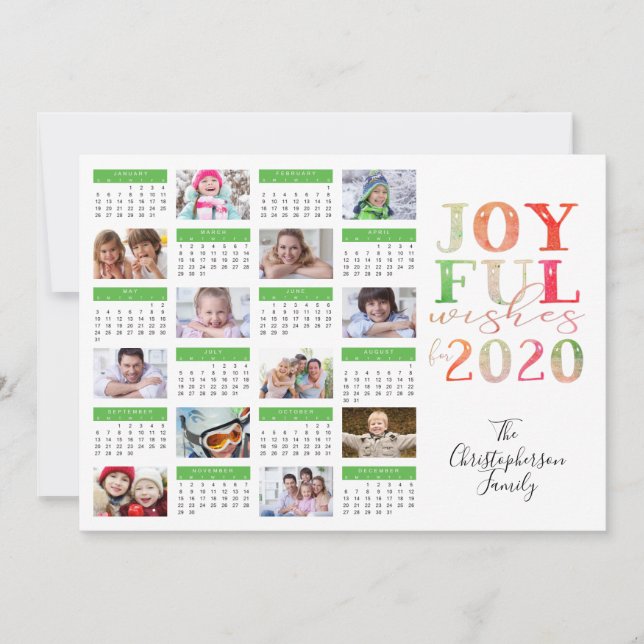 Modern Photo Collage 2020 Calendar JOYFUL WISHES Holiday Card (Front)